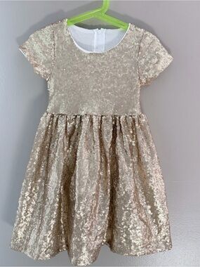 4T Girls Gold Sequin Short Sleeve Party Dress Sparkle Holiday Special Occasion